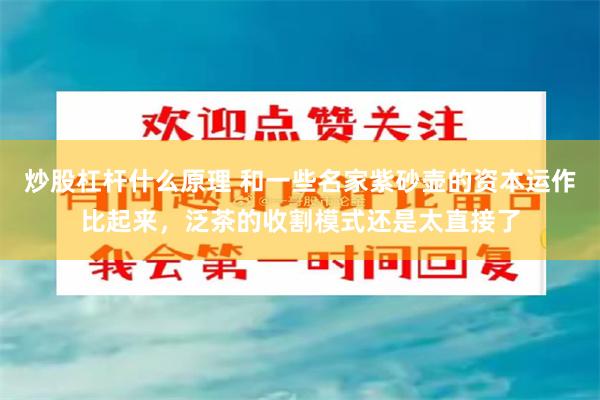 炒股杠杆什么原理 和一些名家紫砂壶的资本运作比起来，泛茶的收割模式还是太直接了
