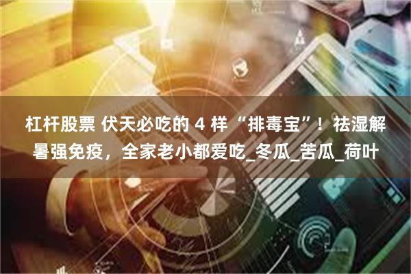 杠杆股票 伏天必吃的 4 样 “排毒宝”！祛湿解暑强免疫，全家老小都爱吃_冬瓜_苦瓜_荷叶